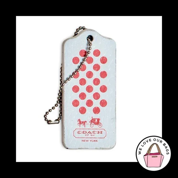 RARE NEW COACH MAGNET Red Polka Dot Leather Key Fob Bag Charm Keychain Hang Tag - Picture 1 of 1